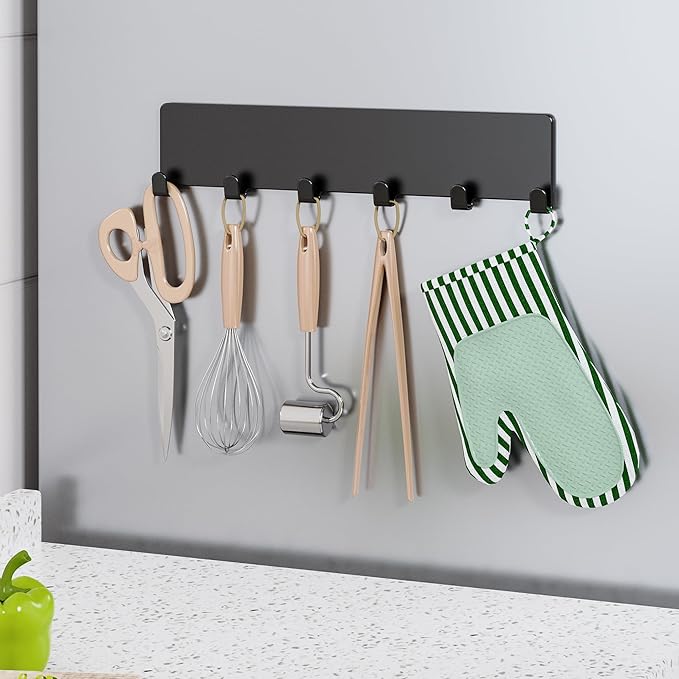 5-Pack Moveable Magnetic Spice Rack Organizer With 6 Hooks for Refrigerator, Metal Fridge Shelf, Black-Ruum Studio Home