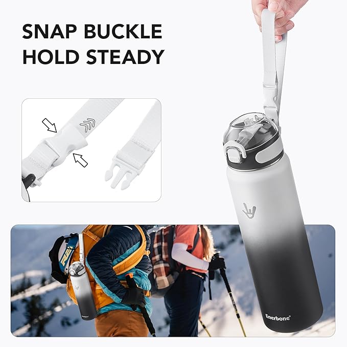 Enerbone 32 oz Insulated Water Bottle, Stainless Steel Bottle with Carrying Strap, Double-Wall Vacuum Insulation Design, Leakproof Sports Bottle with Straw, Keep Drinks Cold or Hot for Hours-Ruum Studio Home