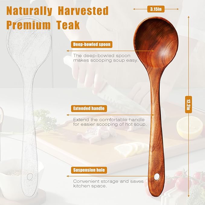 Wooden Spoons for Cooking, 1 Pcs Natural Teak Wooden Cooking Spoons for Non-Stick-Ruum Studio Home