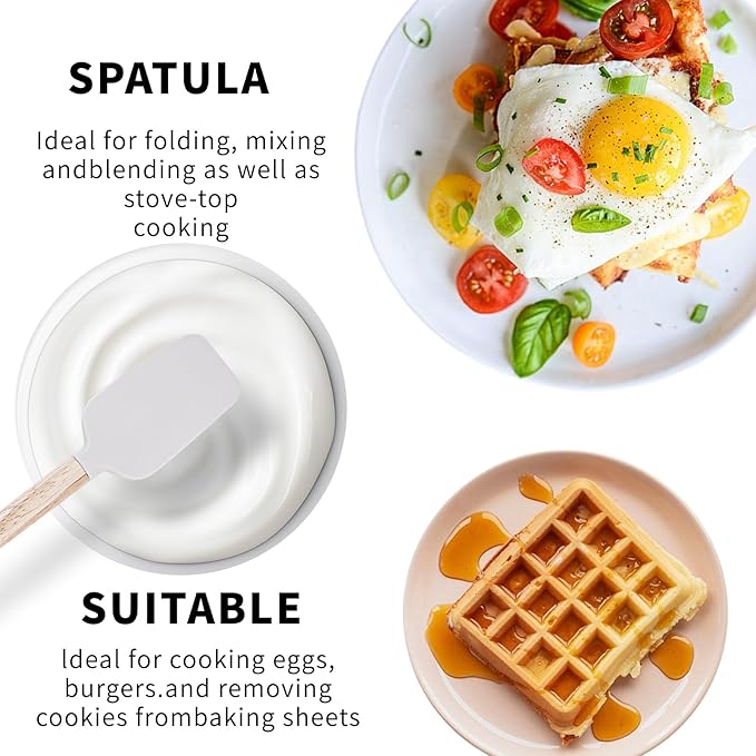 Ptanexx Wooden Handle Silicone Spatula Set 5 Piece, Batter Mixing Spatula, Spatula for Cooking, Jars, Baking, Mixing, Frosting-Ruum Studio Home