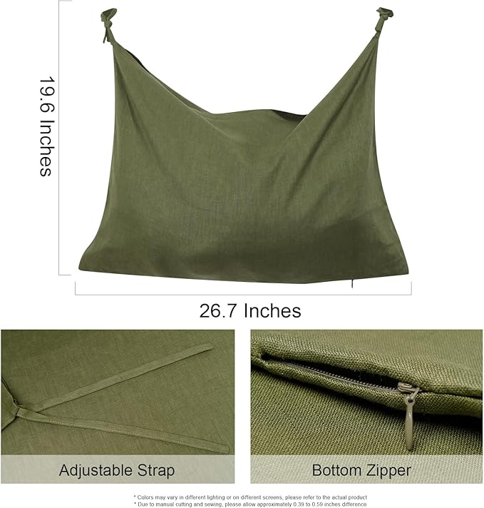 Hanging Linen Laundry Bag, 100% Pure Flax Linen Over The Door Hamper with Bottom Zipper for Laundry Room, Household Dirty Cloth Storage Organizer Bag, Army Green-Ruum Studio Home