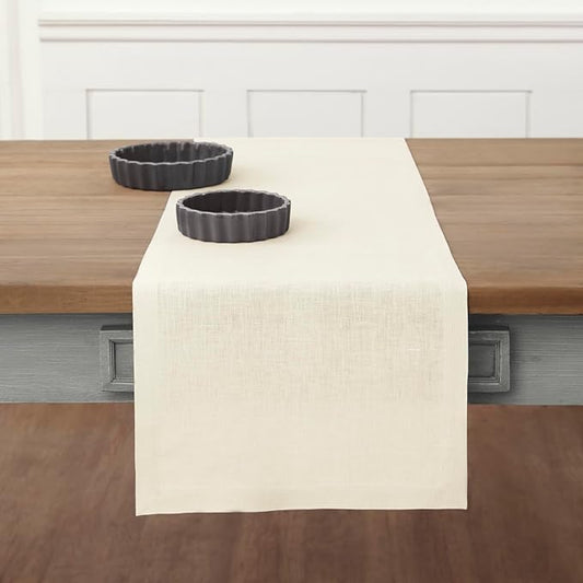 Solino Home Linen Ivory Table Runner 60 Inches - 100% Pure Linen Small Table Runner 14 x 60 Inch Ideal for Dresser and Coffee Tables - Fall, Autumn, Thanksgiving - Fete-Ruum Studio Home