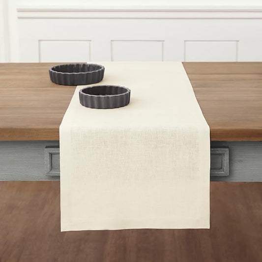 Solino Home Linen Ivory Table Runner 36 Inches - 100% Pure Linen Small Table Runner 14 x 36 Inch Ideal for Dresser and Coffee Tables - Fall, Autumn, Thanksgiving - Fete-Ruum Studio Home