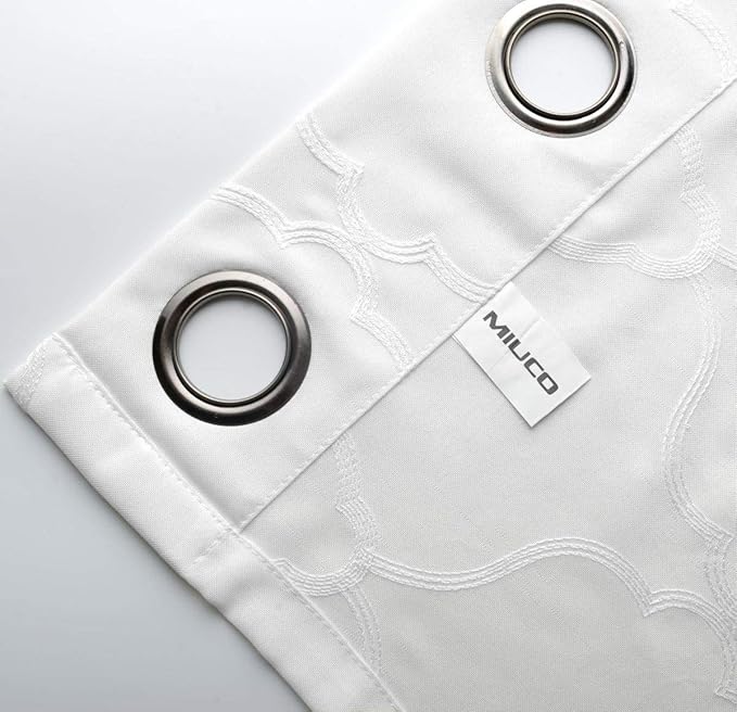 MIUCO Moroccan Embroidered Semi Sheer Curtains Faux Linen Grommet Window Curtains for Bedroom Living Room 84 Inches Long 2 Panels, Pure White-Ruum Studio Home