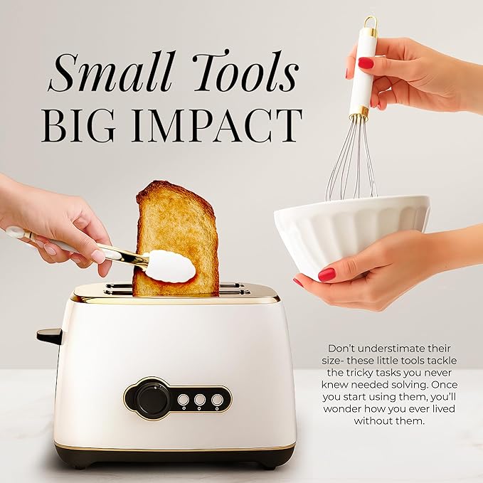 White & Gold Cooking Utensils Set - Luxe 8-Piece Kitchen Gadget Set Includes Can Opener, Tongs and Garlic Press - Stylish White and Gold Kitchen Accessories for Modern Kitchens, Ideal for Gifting-Ruum Studio Home