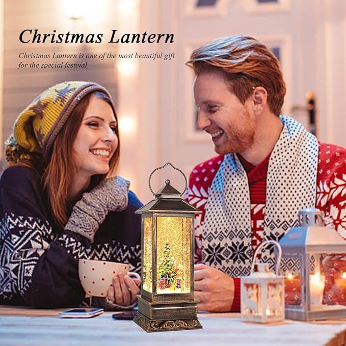 House & Garden Decoration,Christmas Lantern with 8 Pieces of Music,Sparkling Crystal Keep Circling Around The Snowman Families Music Box as a (Christmas Tree)-Ruum Studio Home
