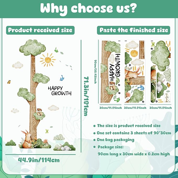 3D Cartoon Height Chart for Kids, DIY Growth Stickers, Removable Height Wall Chart for Kids Nursery, Bedroom, Bathroom-Ruum Studio Home