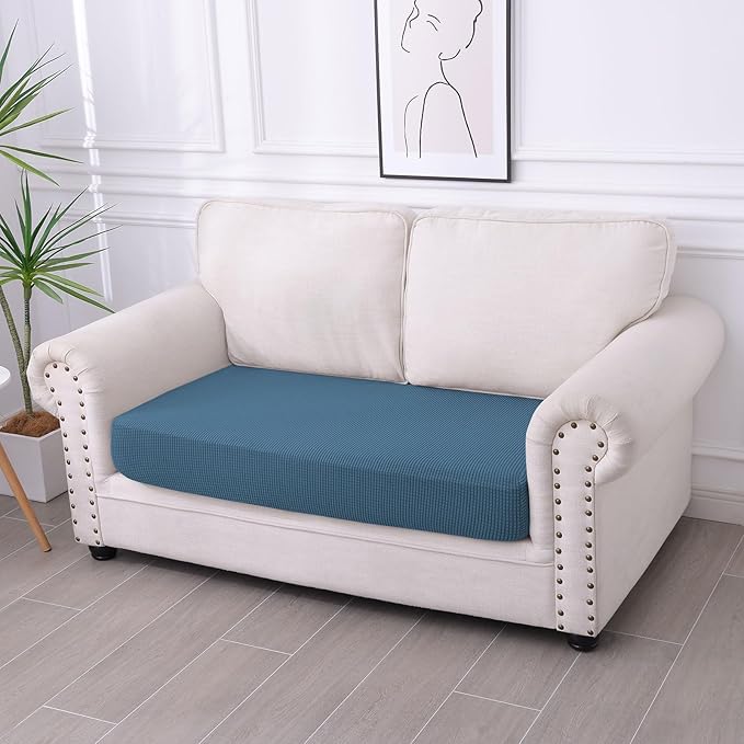 hyha Waterproof Couch Cushion Covers for Pets, Non Slip Sofa Seat Cover for Dogs Washable, Soft Thick Stretch Jacquard Fabric, Sofa Slipcovers with Elastic Bottom (1 Piece for Medium, Blue)-Ruum Studio Home