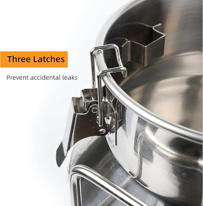 Stainless Steel Milk Can, 20 L/5.25 Gallon Heavy Duty Airtight Storage Canister Milk Bucket with Lid, Embedded Silicone Milk Jug Wine Pail Water Cereals Bucket with Three Latches and Two Handles