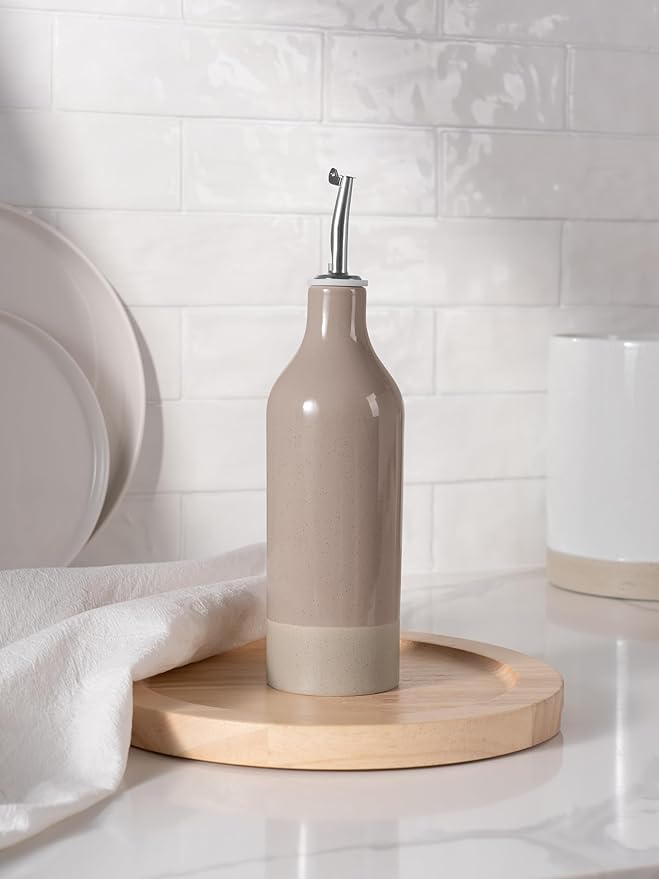famiware Milkyway 16oz Ceramic Olive Oil Dispenser Bottle, 1 Piece Oil Dispenser for Kitchen with Stainless Steel Pourers, Suitable for Storage Vinegar, Soy Sauce, Coffee Syrup, Cinnamon Brown-Ruum Studio Home
