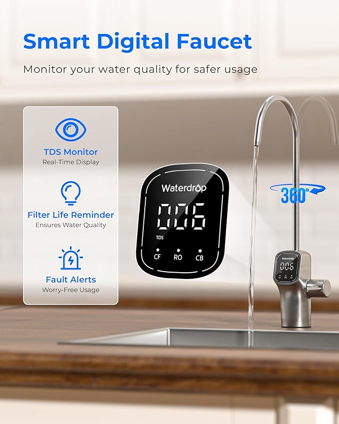 Waterdrop G3P800 Reverse Osmosis System, 800 GPD Fast Flow, NSF/ANSI 42 & 53 & 58 & 372 Certified, 3:1 Pure to Drain, Tankless Under Sink RO Water Filter System, LED Purifier, Smart Faucet-Ruum Studio Home