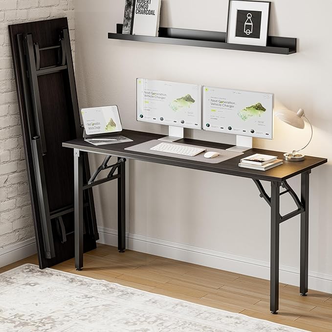 Frylr Small Folding Computer Desk β Portable 55.1 Inch Foldable Laptop Table, Collapsible and Compact for Easy and Fast Setup, Lightweight for Small Spaces, Home Craft and Study Use, Charcoal Wenge