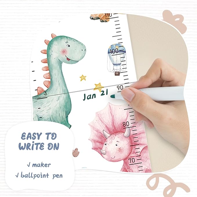 Personalized Name Growth Chart for Kids, Watercolor Dinosaur Height Measurement Chart for Children's Growth, Suitable for Both Boys and Girls, Removable and Easy to Store, Lightweight-Ruum Studio Home