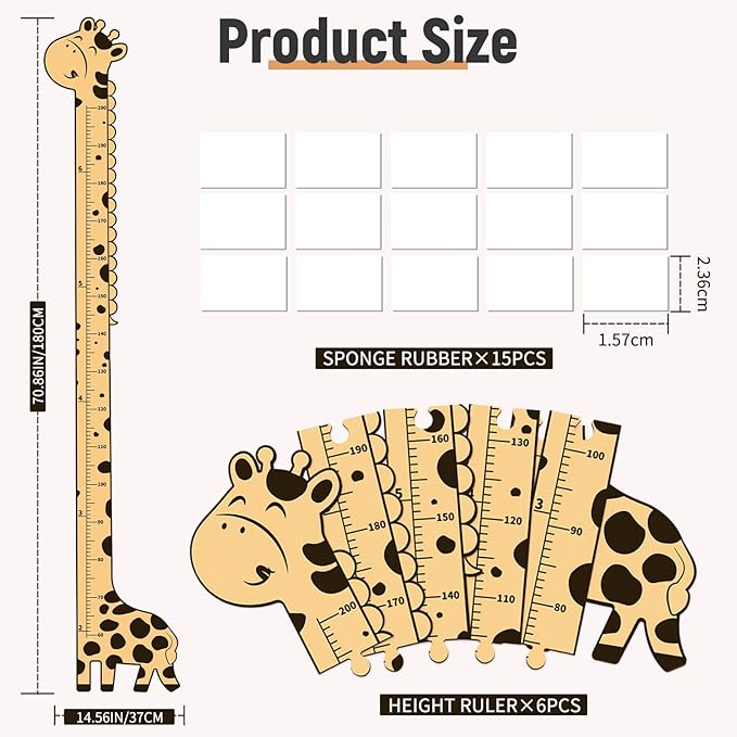 Wooden Growth Chart for Kids,Giraffe Height Chart for Boy Girls,Measuring Board for Kids Height,for Child's Room,Nursery Decor Decoration Wall Art (giraffe)-Ruum Studio Home
