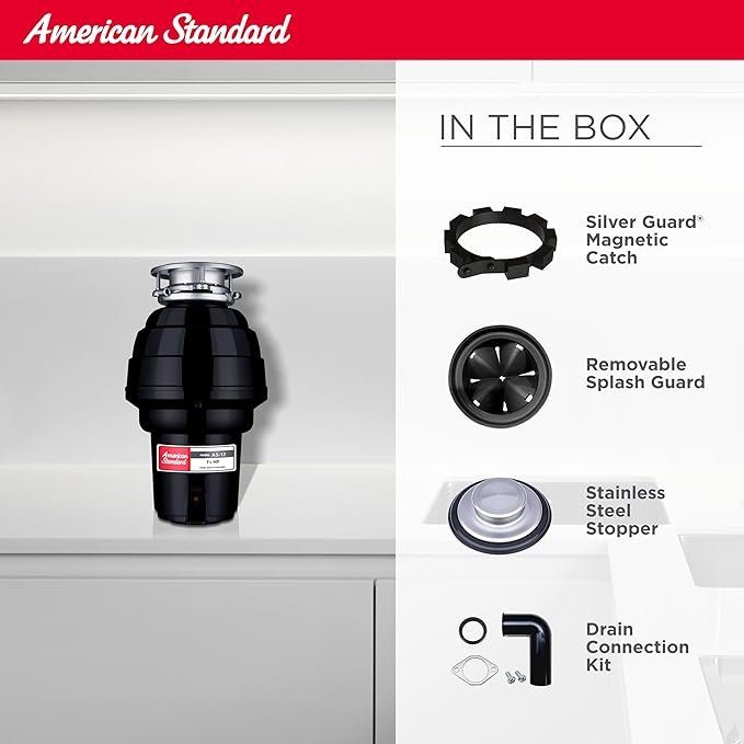 American Standard 10-US-AS-12 Garbage Disposal Anti-Jam Stainless Steel Food Waste Grinding System, Heavy Duty, 1.25 HP, Black-Ruum Studio Home