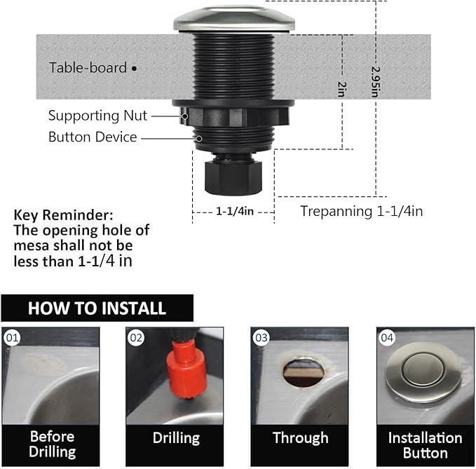 Garbage Disposal Air Switch Kit for SinkTop Waste Disposal with Stainless Steel Brushed Nickel Short Air Button by briidea-Ruum Studio Home