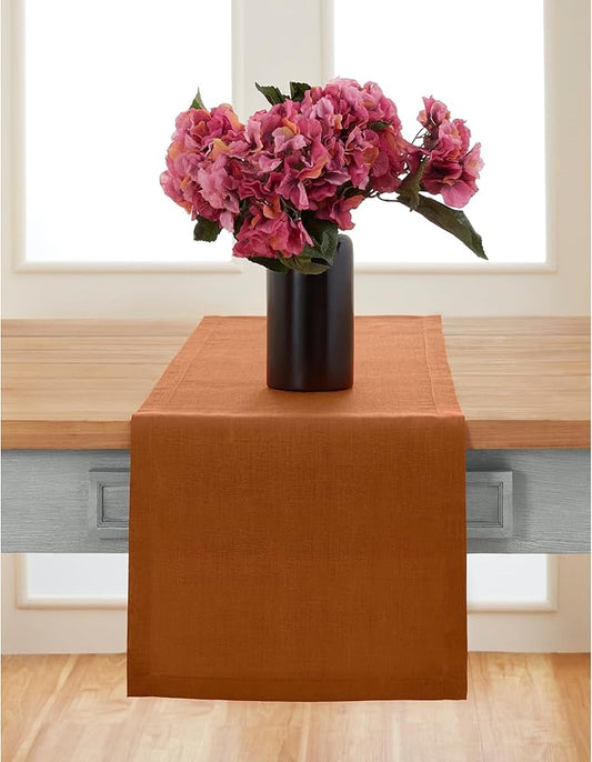 Solino Home Linen Cinnamon Table Runner 36 Inches - 100% Pure Linen Farmhouse Short Table Runner 14 x 36 Inch Ideal for Dresser and Coffee Tables - Fete - Thanksgiving-Ruum Studio Home