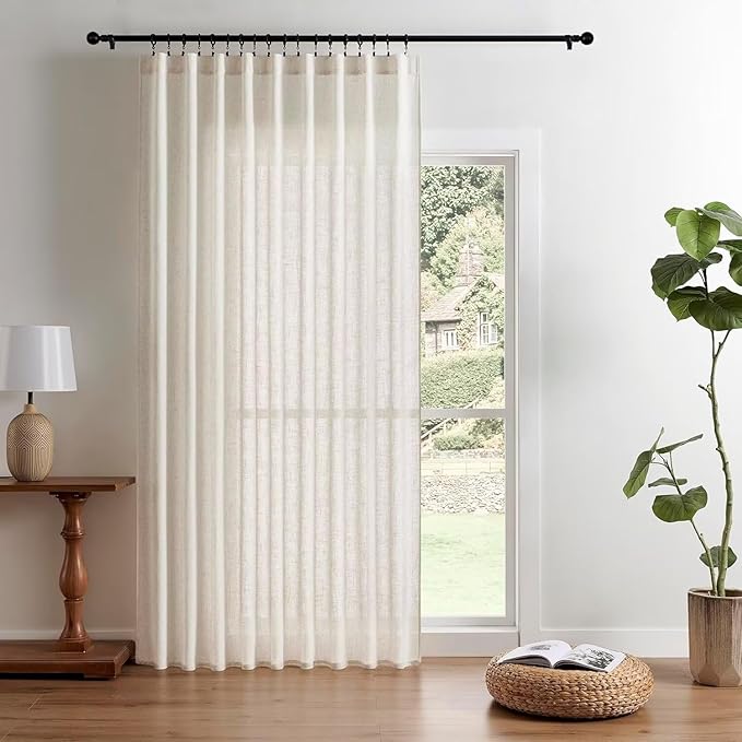 Joydeco Custom Linen Curtains for Living Room, Semi-Sheer Curtain 1 Panel Light Filtering Rod Pocket Back Tab (Off-White, Custom Size)-Ruum Studio Home