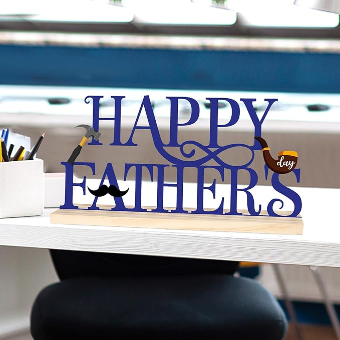 COCHIE Metal Happy Father's Day Sign, Fathers Day Decorations for Home, Shelf, Mantel, Indoor, Table Top Party Decoration, Fathers Day Gift for Dad from Daughter Son (Father's Day)-Ruum Studio Home