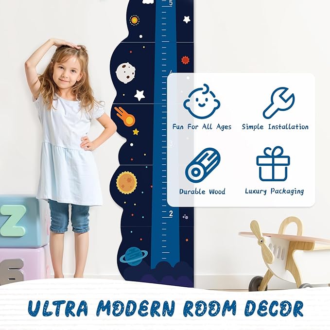 Personalized Name Growth Chart for Wall, Rocket Wood Height Chart for Kids, Height Measurement for Wall, Boy Girls Height Wall Chart Growth Measuring Ruler, Toddler Playroom Decor-Ruum Studio Home