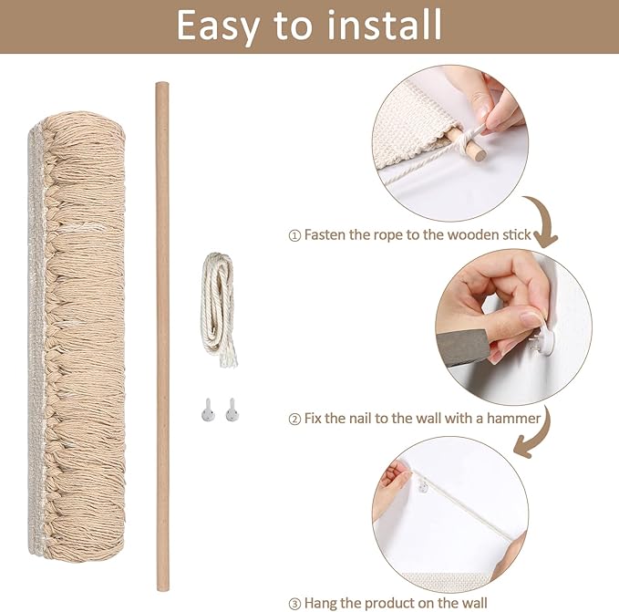 Dremisland Macrame Woven Wall Hanging Home Decor Bohemian Beige Geometric Wave Art Decor with Wool Ball and Tassle-Elegant Apartment Bedroom Dorm Room Door Decoration, 15.7" W x 22" L (Beige Wool Ball)-Ruum Studio Home