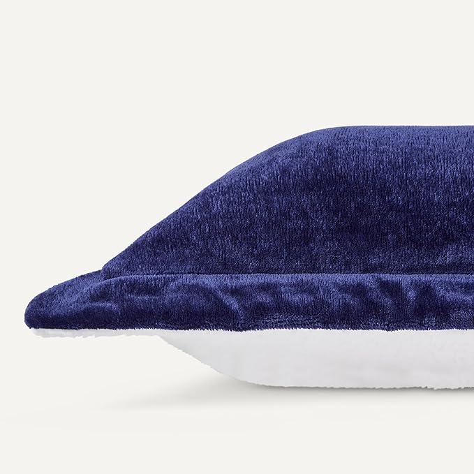 Amazon Basics Reversible Sherpa Comforter Set with Pillow Sham, Navy, Queen/Full-Ruum Studio Home