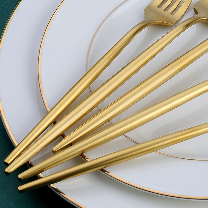 Matte Gold Silverware Set, OGORI 30-Piece Food Grade Stainless Steel Gold Flatware Set, Kitchen Utensil Set Service for 6, Tableware Cutlery Set for Home and Restaurant, Dishwasher Safe - Gift Box-Ruum Studio Home