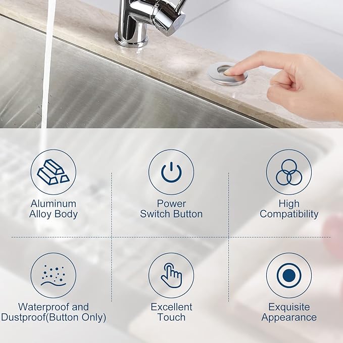 Air Switch Kit for Garbage Disposal, UL Listed Sink Top Air Switch for Food Waste Disposal, 3.58” Extra Long Air Button (Brushed Stainless Steel)-Ruum Studio Home