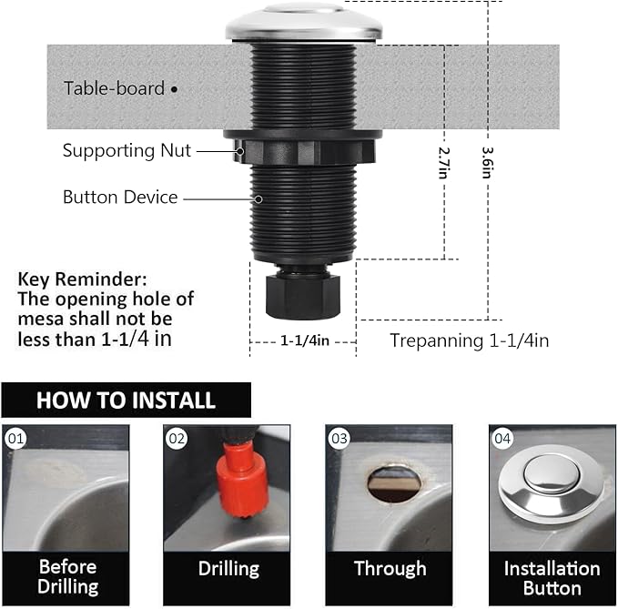Garbage Disposal Air Switch Kit for SinkTop Waste Disposal with Stainless Steel Polished Long Air Button by briidea-Ruum Studio Home