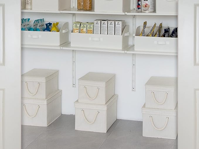 StorageWorks Storage Bins with Lids, Decorative Storage Boxes with Lid and Soft Rope Handles, Foldable Storage Baskets for Closet, Shelves, Stackable, Ivory and White, Jumbo, 3-Pack-Ruum Studio Home