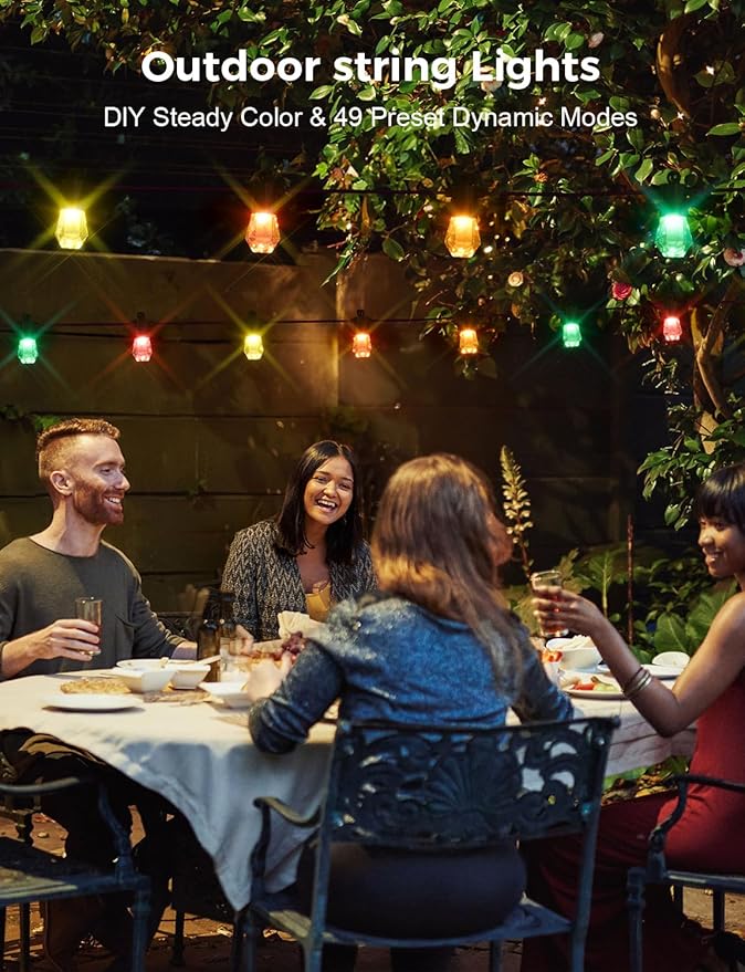 XMCOSY+ 96FT Smart Outdoor String Lights - RGBCWIC Dimmable Acrylic Bulbs, Color Changing LED Patio Lights APP WiFi Control, Compatible with Alexa, IP65 Waterproof Outdoor Lights for Backyard Porch-Ruum Studio Home