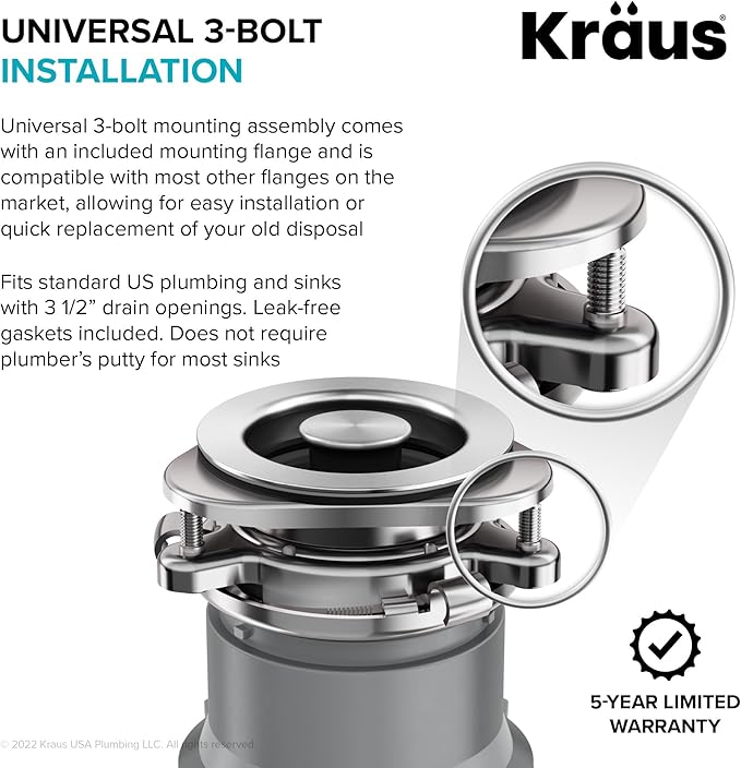 KRAUS® WasteGuard™ High-Speed 1/2 HP Continuous Feed Ultra-Quiet Motor Garbage Disposal with Power Cord and Flange Included and Universal Mount-Ruum Studio Home