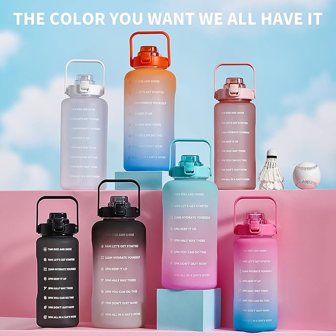 64oz,100oz,128oz Large Motivational Water Bottle with Time Marker, Leakproof & BPA Free Half Gallon Big Water Bottle with Straw Handle Tritan Frosted Water Jug for Gym,Fitness,Outdoor Sports-Ruum Studio Home