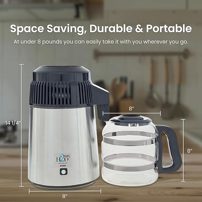 H2o Labs Best-in-Class Countertop Water Distiller - Stainless Steel Home Water Distiller with 1 Gallon Glass Carafe - Porcelain Nozzle Insert & Optimal Heating Element for Pure Distilled Water - 300SS-Ruum Studio Home