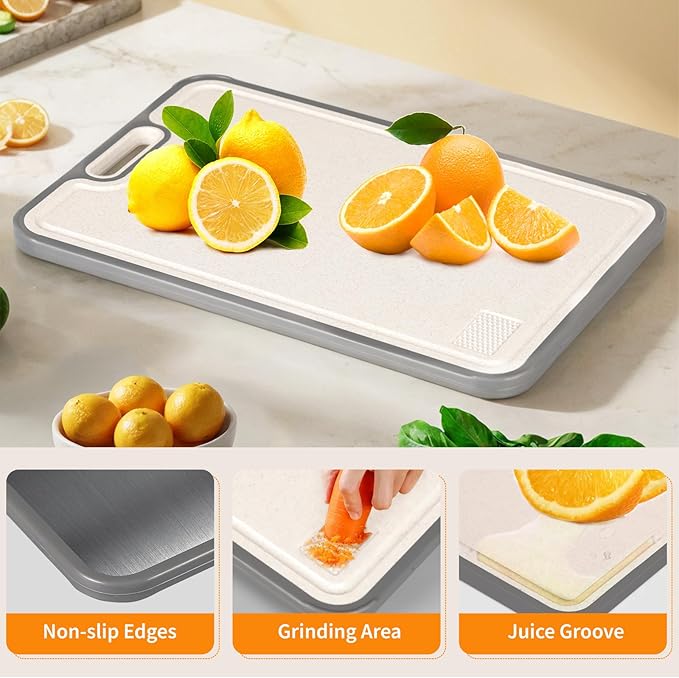 Titanium cutting boards for Kitchen,Double Sided Food Grade,Pure Titanium and Wheat Straw PP, Double Chopping Boards for Meat and Fruits Easy to Clean Size 15’’x10’’-Ruum Studio Home