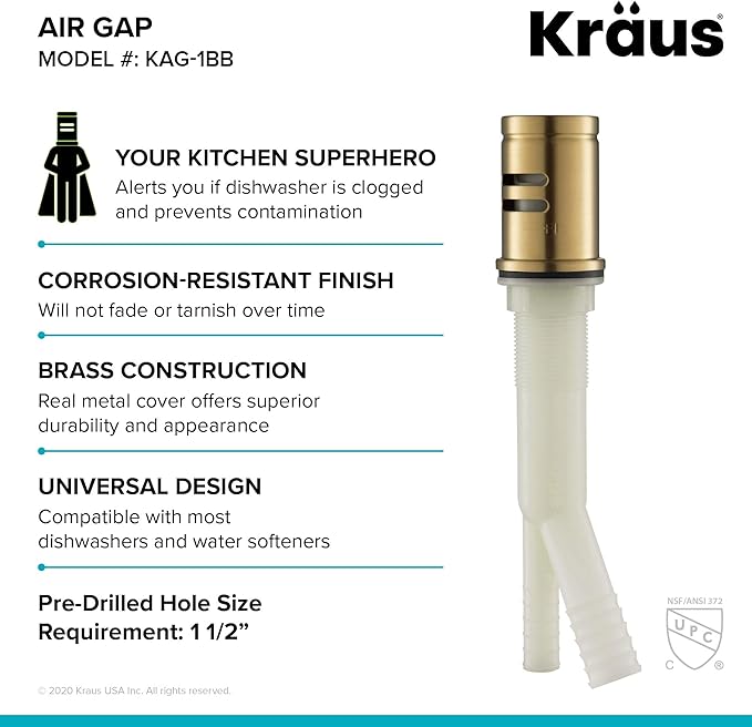 KRAUS Dishwasher Air Gap in Brushed Brass, KAG-1BB-Ruum Studio Home