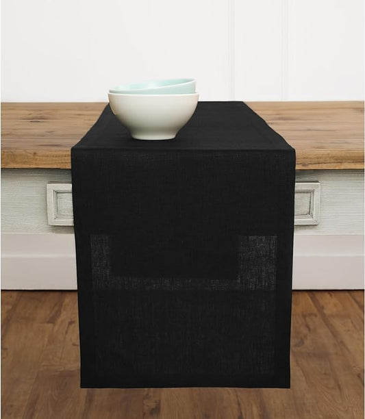 Solino Home Linen Black Table Runner 144 Inches Long - 100% Pure Linen Extra Long Table Runner 14 x 144 Inch for Fall, Autumn, Halloween, Thanksgiving - Fete-Ruum Studio Home