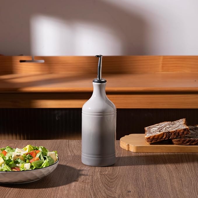 Sweejar Ceramic Olive Oil Dispenser Bottle, Opaque Oil Cruet Protects Oil to Reduce Oxidation, Suitable for Storage Vinegar, Coffee Syrups & Other Liquids, Pack of 1, 15.5 Fl Oz (Gradient Fog Gray)-Ruum Studio Home