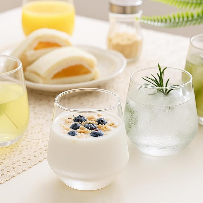 Stemless Wine Glasses Set of 6, 13.5oz Red White Wine Glasses for Daily Use, Hosting, Home Bar, Evening Party, Birthdays, Housewarming Gift, Clear-Ruum Studio Home