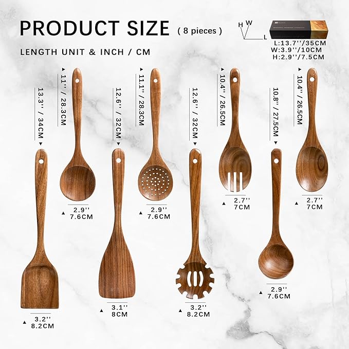 Wooden Spoons for Cooking, Nonstick Cooking Utensil Set with 8 Piece Acacia Wooden Spatulas and Spoons for Cooking, Terrific for Everyday Kitchen Tasks-Ruum Studio Home
