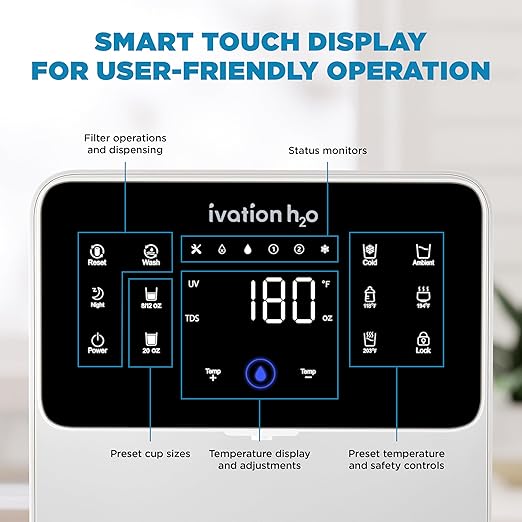 Ivation H2O Hot & Cold Countertop, Reverse Osmosis Water Filter, TDS Filter System, 4 Stage RO Water Filtration, 6 Temperature Presets, 3:1 Pure to Drain, Portable Plug-and-Play - White-Ruum Studio Home