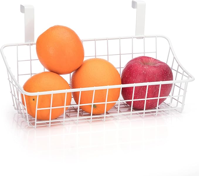 LeleCAT White Basket with hook Grid Storage Basket,Hang it behind a door or on a railing,Over the Cabinet Door,2 Pack-Ruum Studio Home