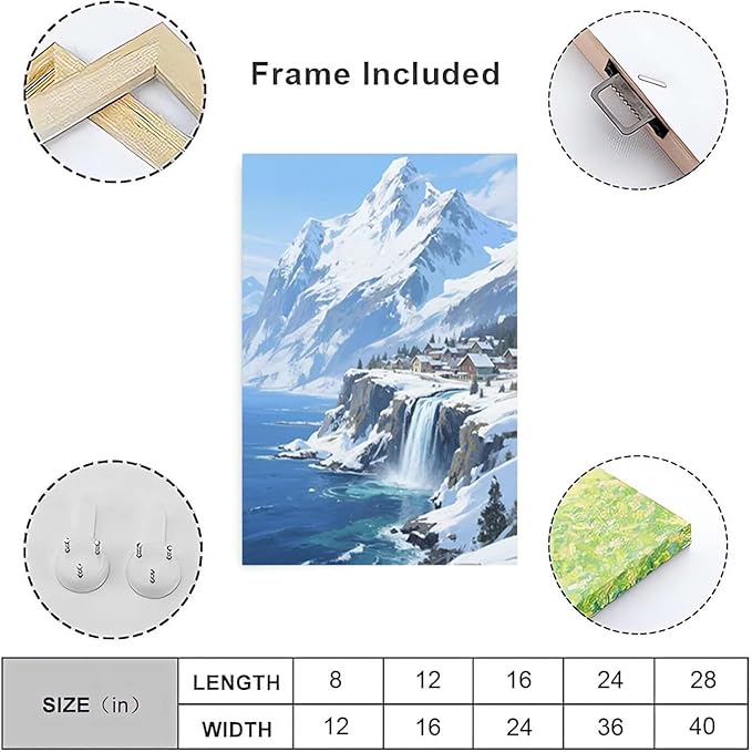 Winter lakeside town and snowy scenery merge together to form a landscape poster wall art suitable for living room bedroom and office-Ruum Studio Home