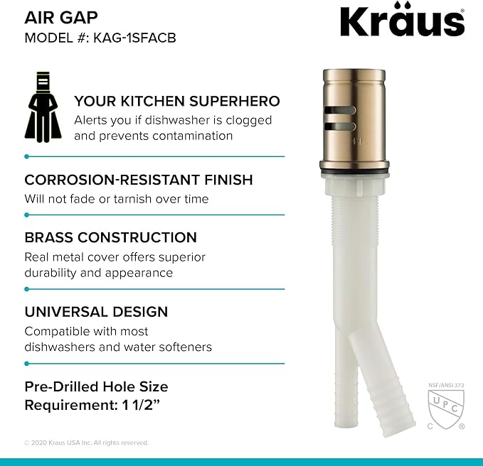 KRAUS Dishwasher Air Gap in Spot Free Antique Champagne Bronze, KAG-1SFACB-Ruum Studio Home