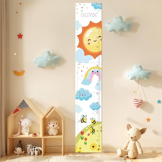 Personalized Name Growth Chart for Wall, Sun Rainbow Height Chart for Kids, No-Drill Growth Chart for Wall, Perfect as Kids Room Decor & Thoughtful Birthday Gift for Boys and Girls-Ruum Studio Home