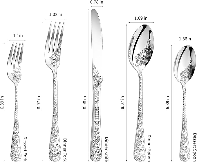 Floral 40 Pcs Silverware Set for 8, Food Grade Stainless Steel Flatware Set with Rose Flower Embossed Design, Eating Utensils Sets Include Fork/Knife/Spoon, Reusable Cutlery Set, Dishwasher Safe-Ruum Studio Home