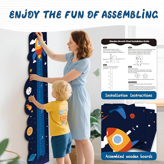 Personalized Name Growth Chart for Wall, Rocket Wood Height Chart for Kids, Height Measurement for Wall, Boy Girls Height Wall Chart Growth Measuring Ruler, Toddler Playroom Decor-Ruum Studio Home
