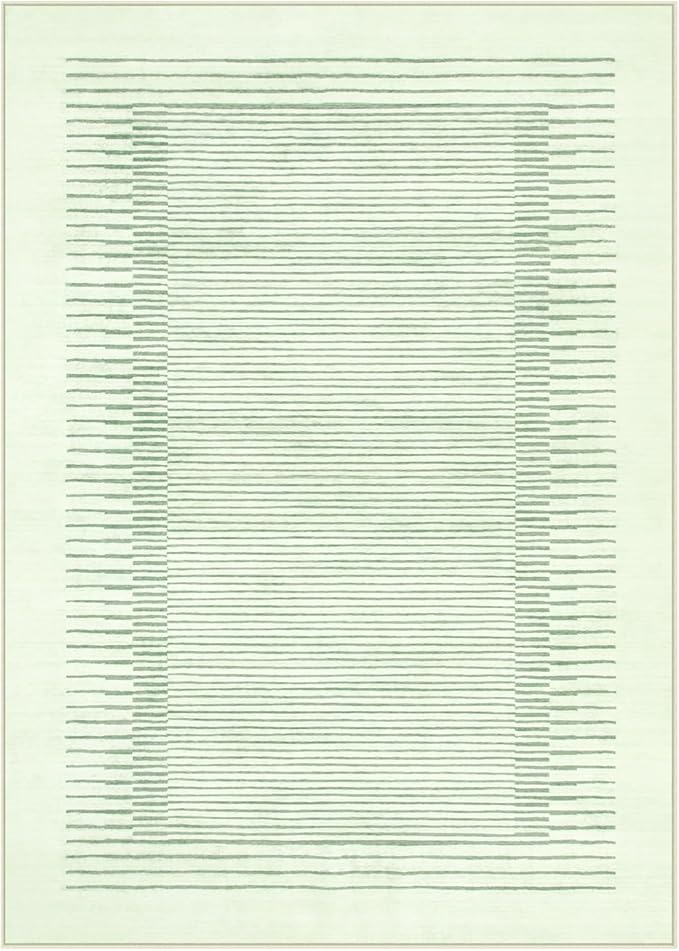 Wonnitar Washable Striped 5x7 Living Room Area Rug, Non-Slip Green Berber Stripe Rugs for Bedroom, Low Pile Soft Minimalist Floor Carpets for Kids Nursery Room Dining Room (Green,5' x 7')-Ruum Studio Home