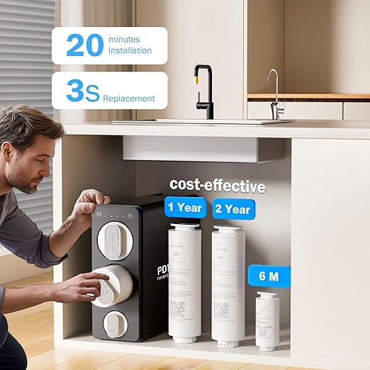 Frizzlife 1200GPD Reverse Osmosis Water Filter, 11-Stage Tankless Reverse Osmosis System, Under Sink RO Water Filtration System, 3:1 Pure to Drain, Smart Faucet, Reduce PFAS TDS, BPA Free, PD1200-Ruum Studio Home