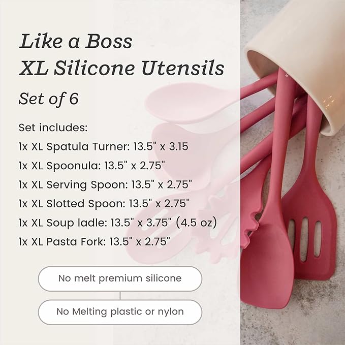Starpack 'Like a Boss' XL Premium Silicone Cooking Utensils Set (6 Pcs) - Heat Resistant Kitchen Utensils 600°F - Non-Stick Silicone Utensil Set - Large Kitchen Utensils Set for Cooking & Serving-Ruum Studio Home